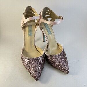 Blue by Betsy Johnson Blush Pink Glitter Aqua Blue Bottoms Women Heel Pumps 7.5